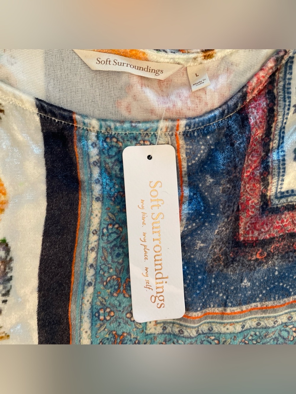NWT Soft Surroundings Ashbury Mixed-Print Floral Crushed Velvet Tunic Top Large - Picture 2 of 14